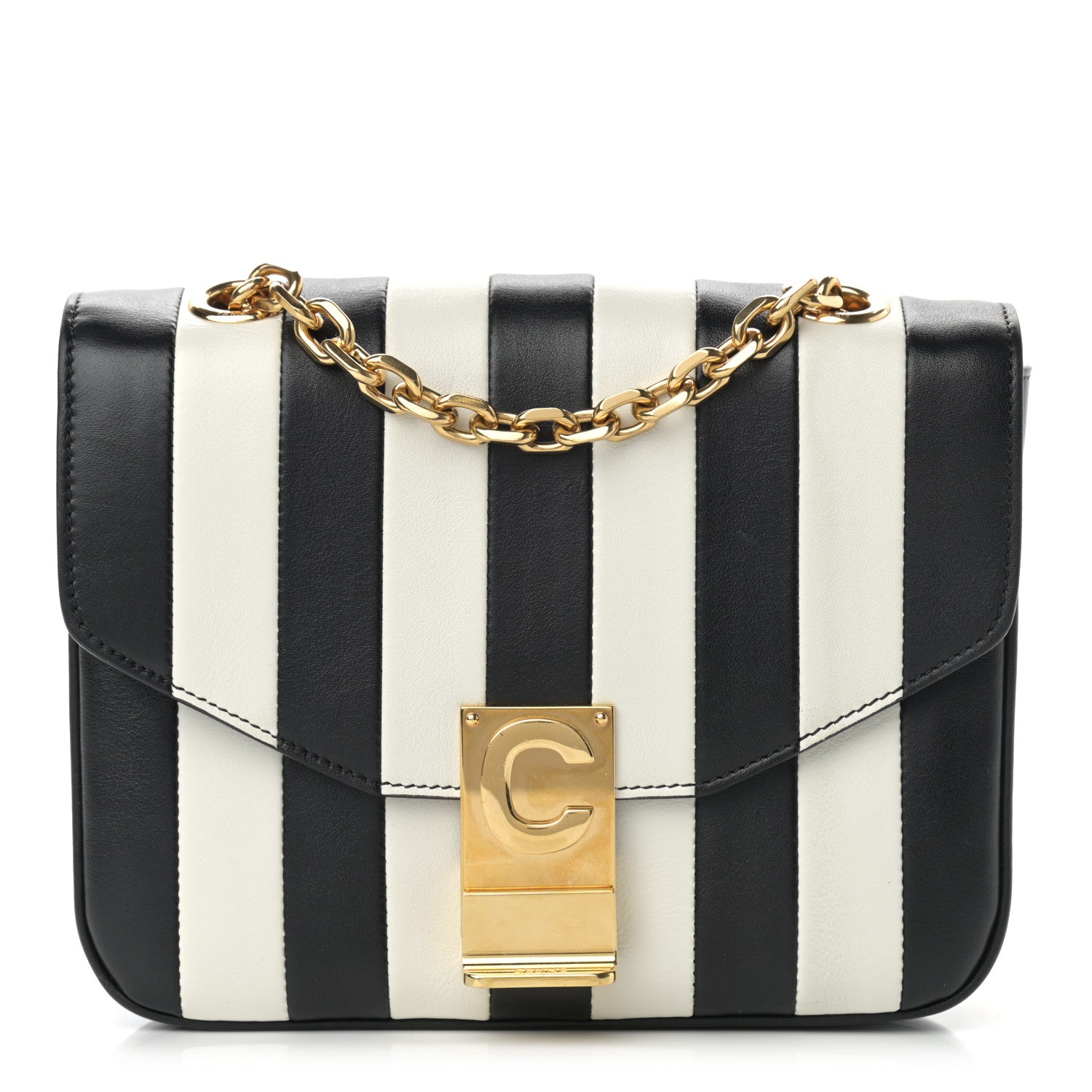 Celine Shiny Calfskin Stripes Small C Bag Black 1 of 13