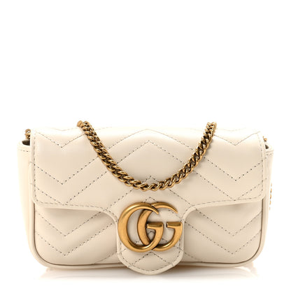Gucci Calfskin Matelasse Super Mini GG Marmont Shoulder Bag White 1 of 10
