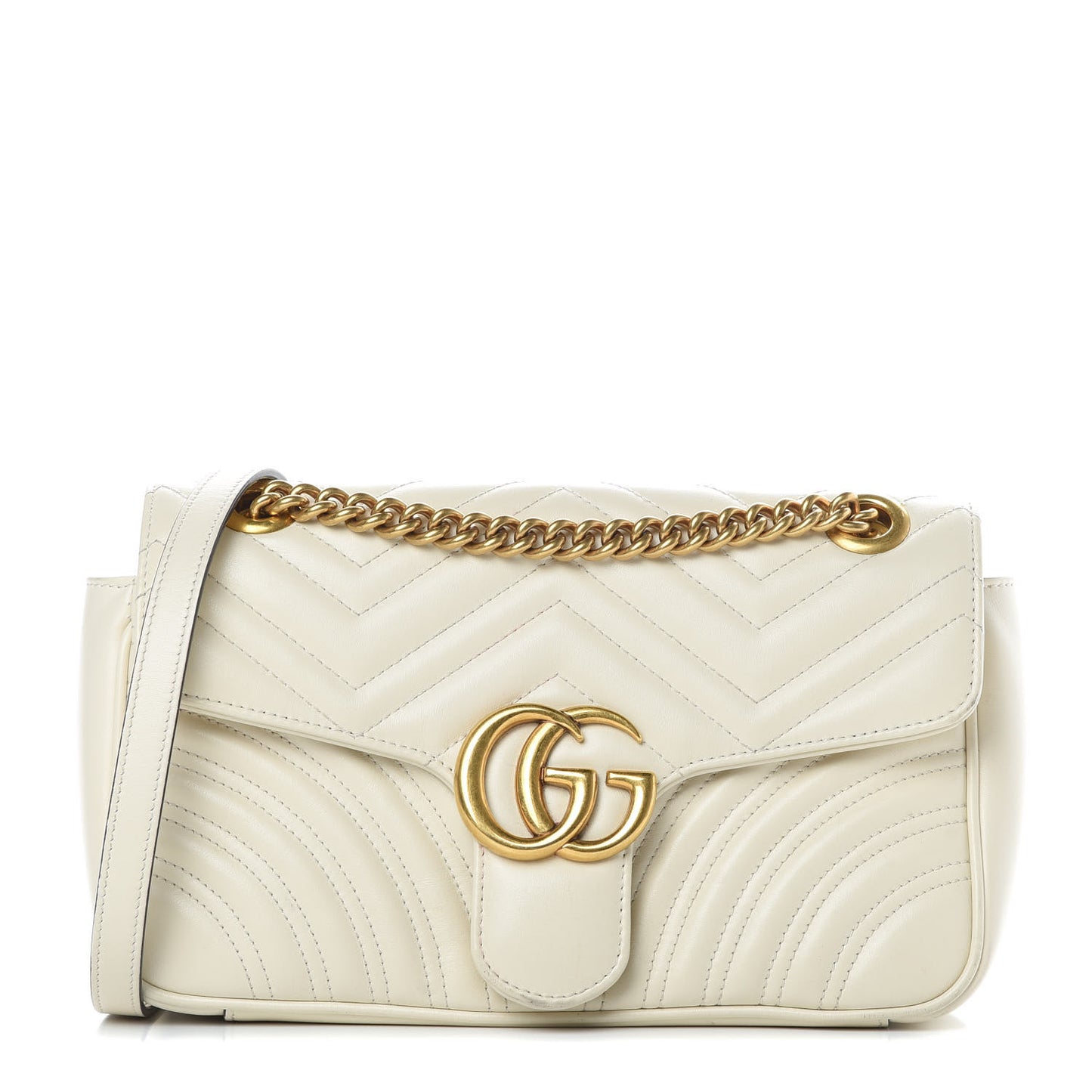 Calfskin Matelasse Small GG Marmont Shoulder Bag White