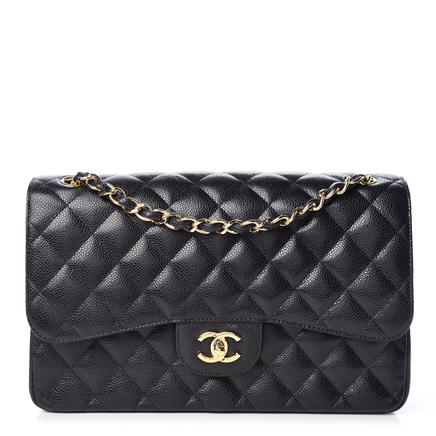 Caviar Quilted Jumbo Double Flap Black