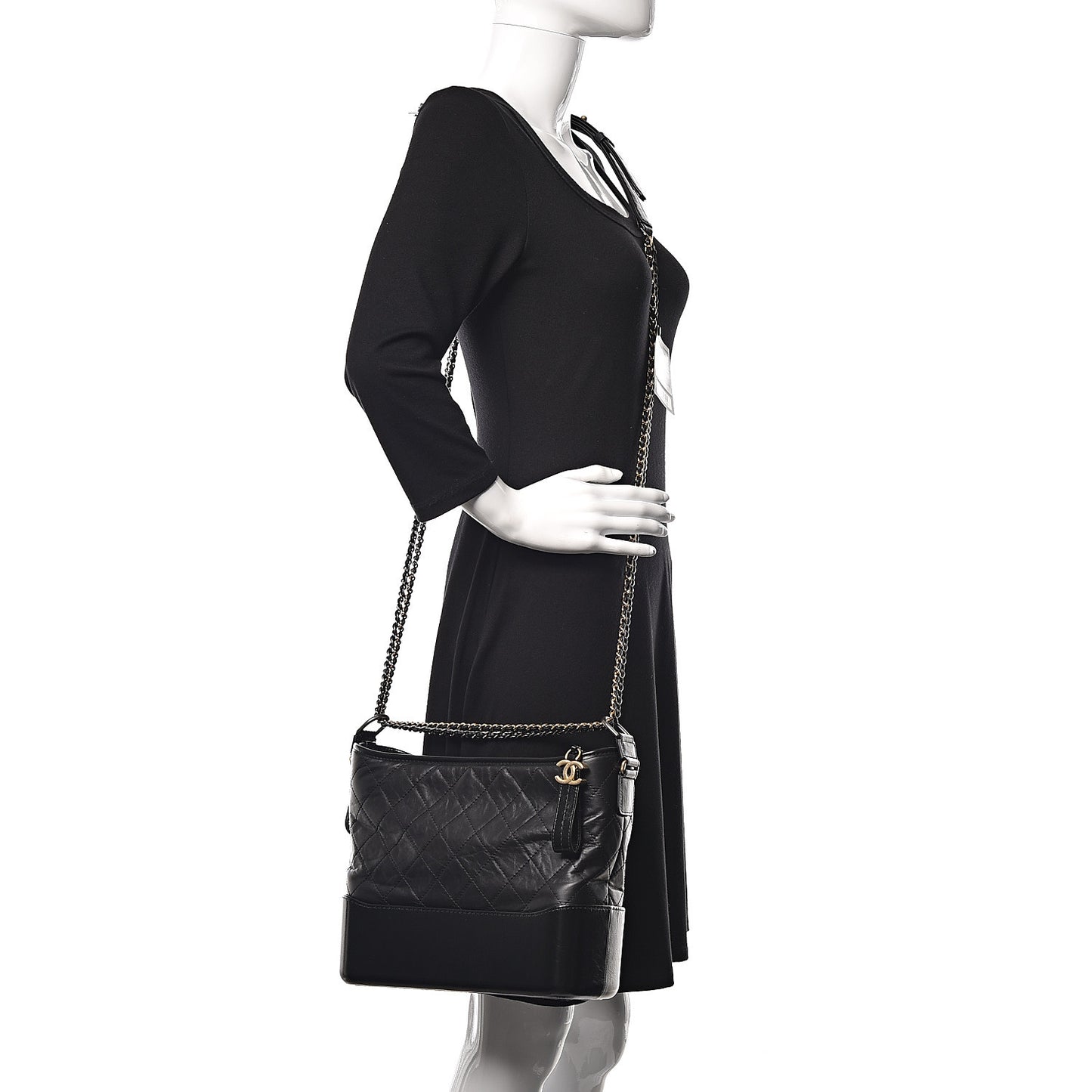 Aged Calfskin Quilted Medium Gabrielle Hobo Black