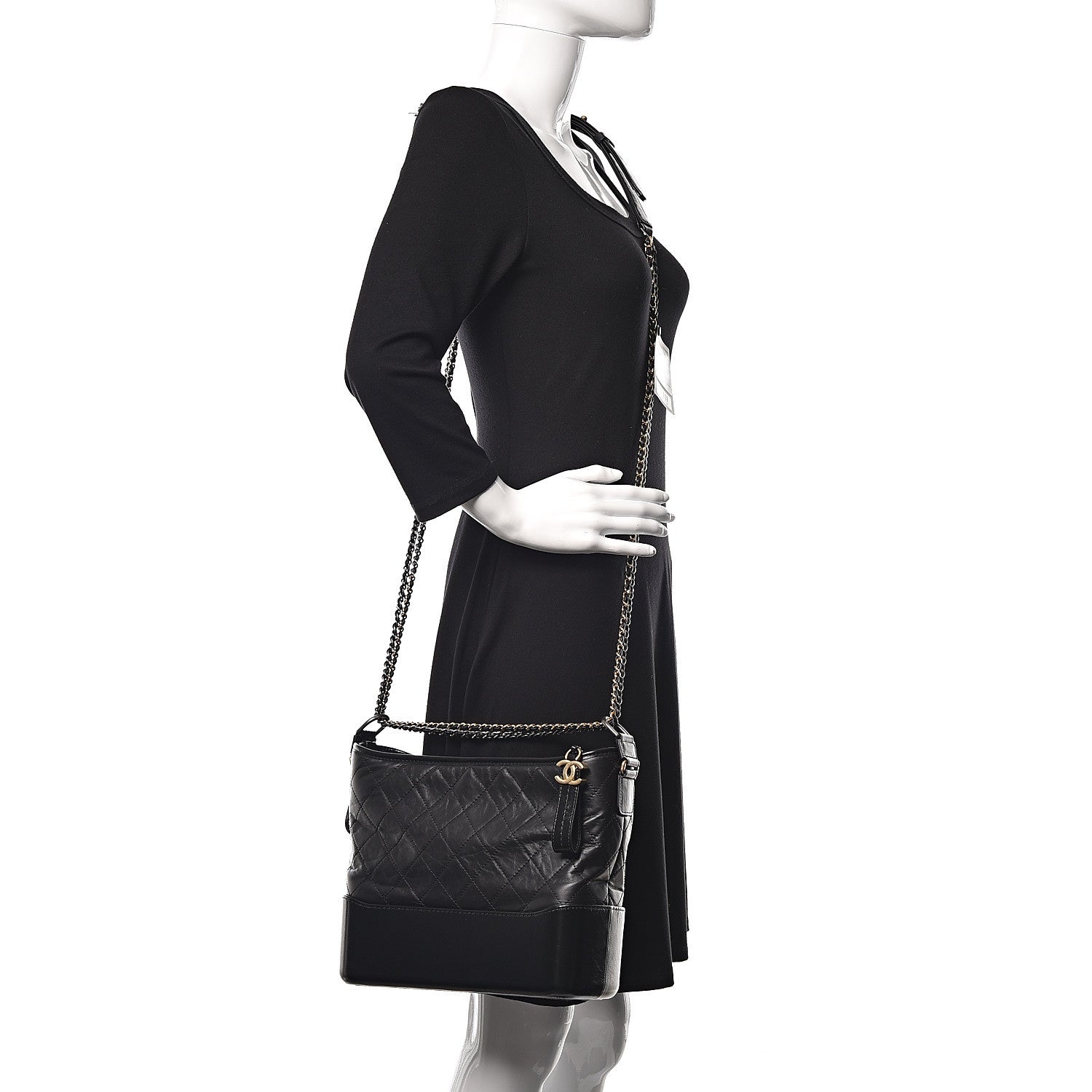 Chanel Aged Calfskin Quilted Medium Gabrielle Hobo Black 2 of 12