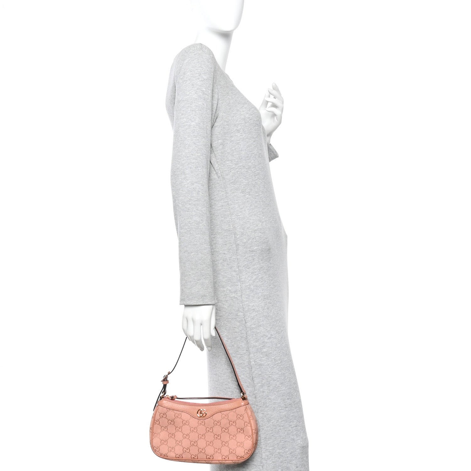 Gucci Monogram Textured Dollar Calfskin Small Ophidia Hobo Cloche Rose Pink 2 of 12