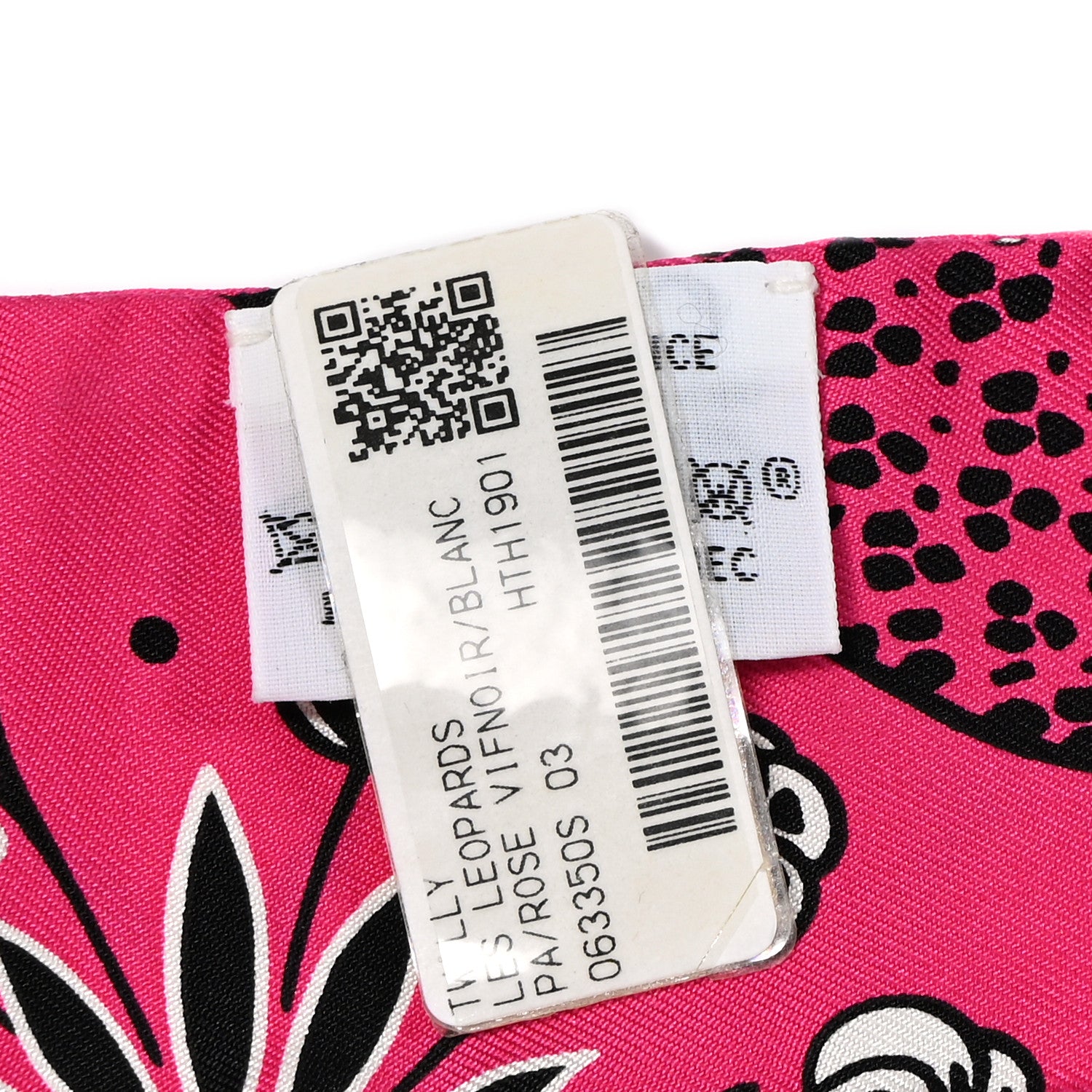 Hermes Silk Les Leopards Twilly Rose Vif Black White 3 of 4