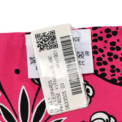 Hermes Silk Les Leopards Twilly Rose Vif Black White 3 of 4