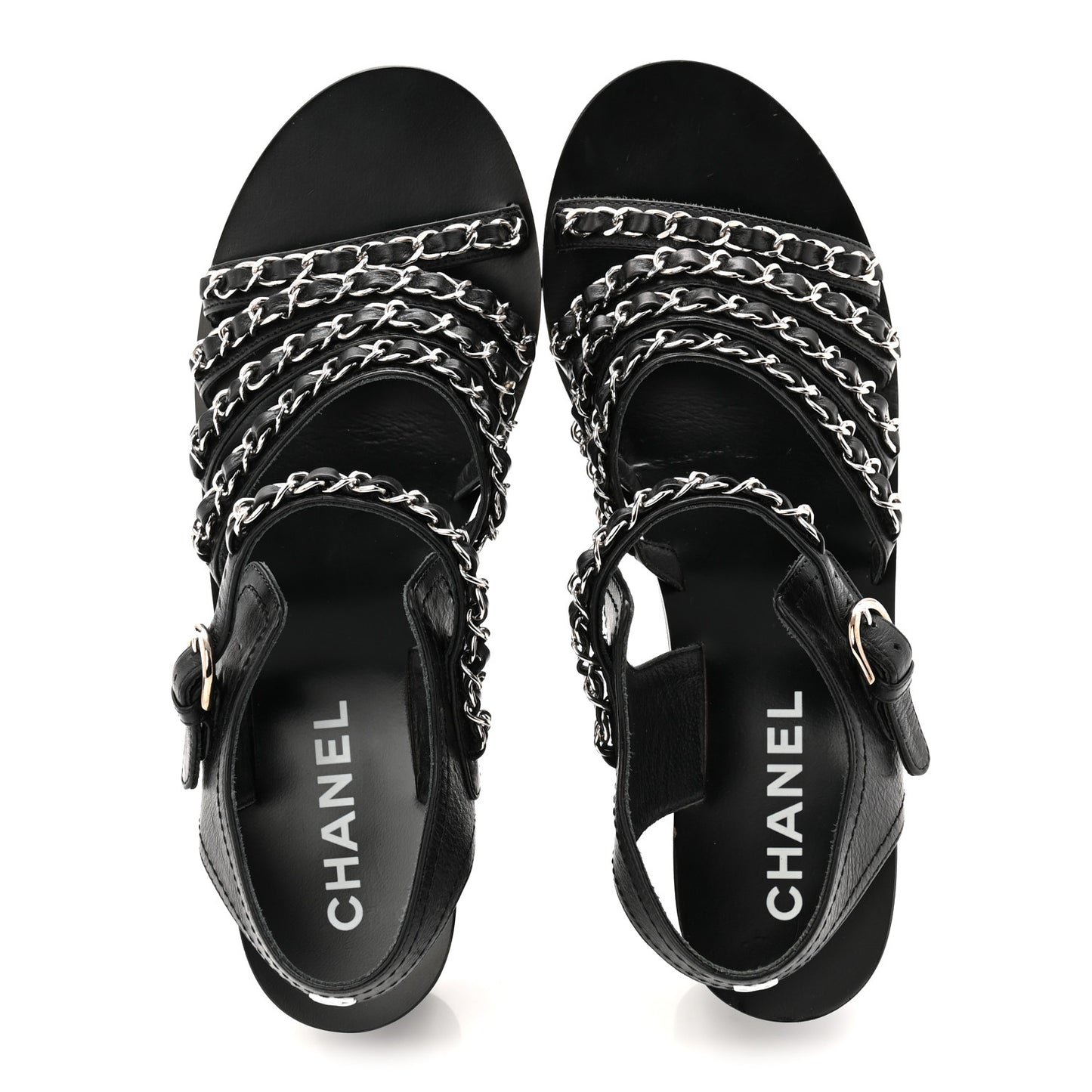 Calfskin Chain Sandals 37 Black