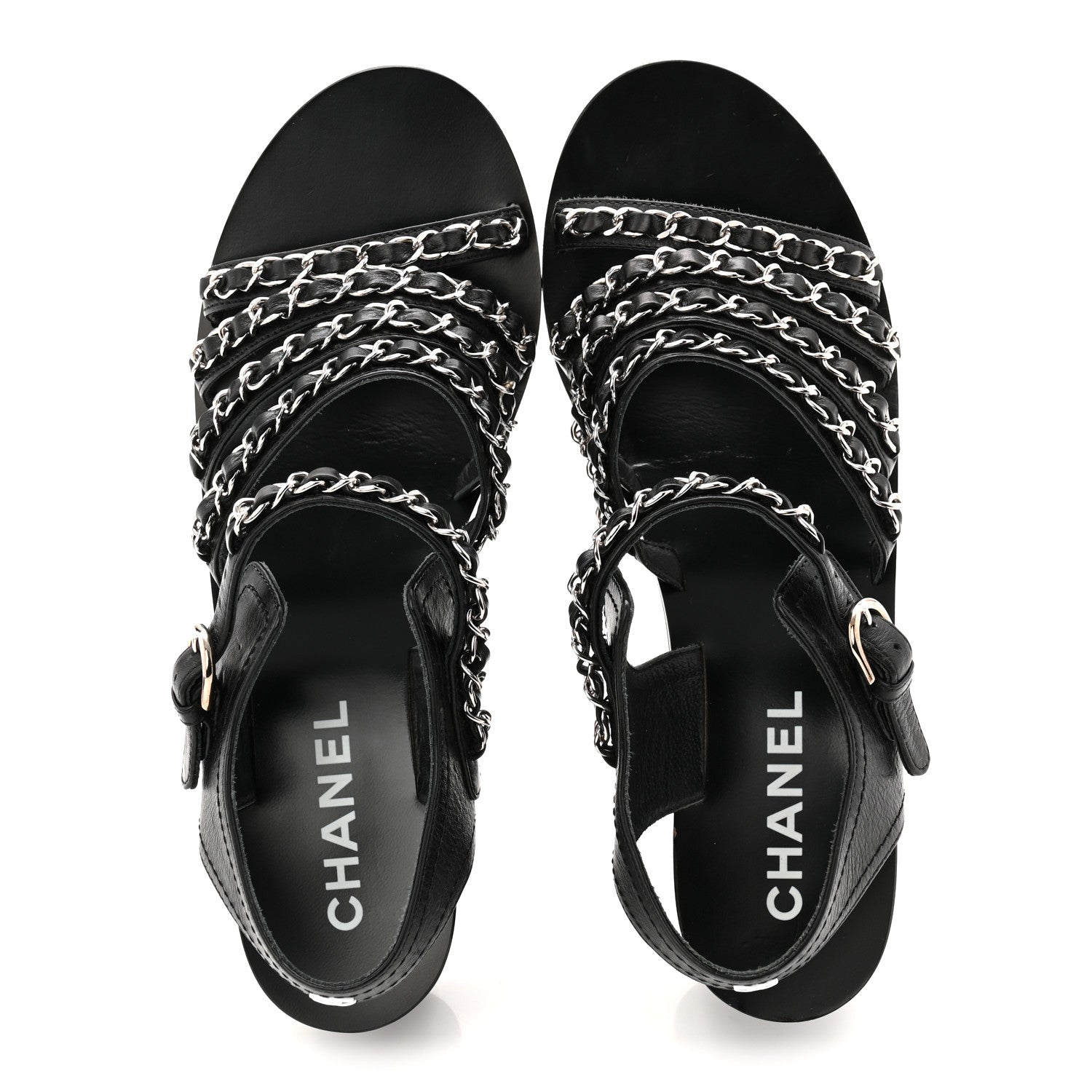 Chanel Calfskin Chain Sandals 37 Black 5 of 10