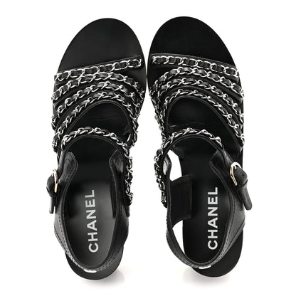 Chanel Calfskin Chain Sandals 37 Black 5 of 10