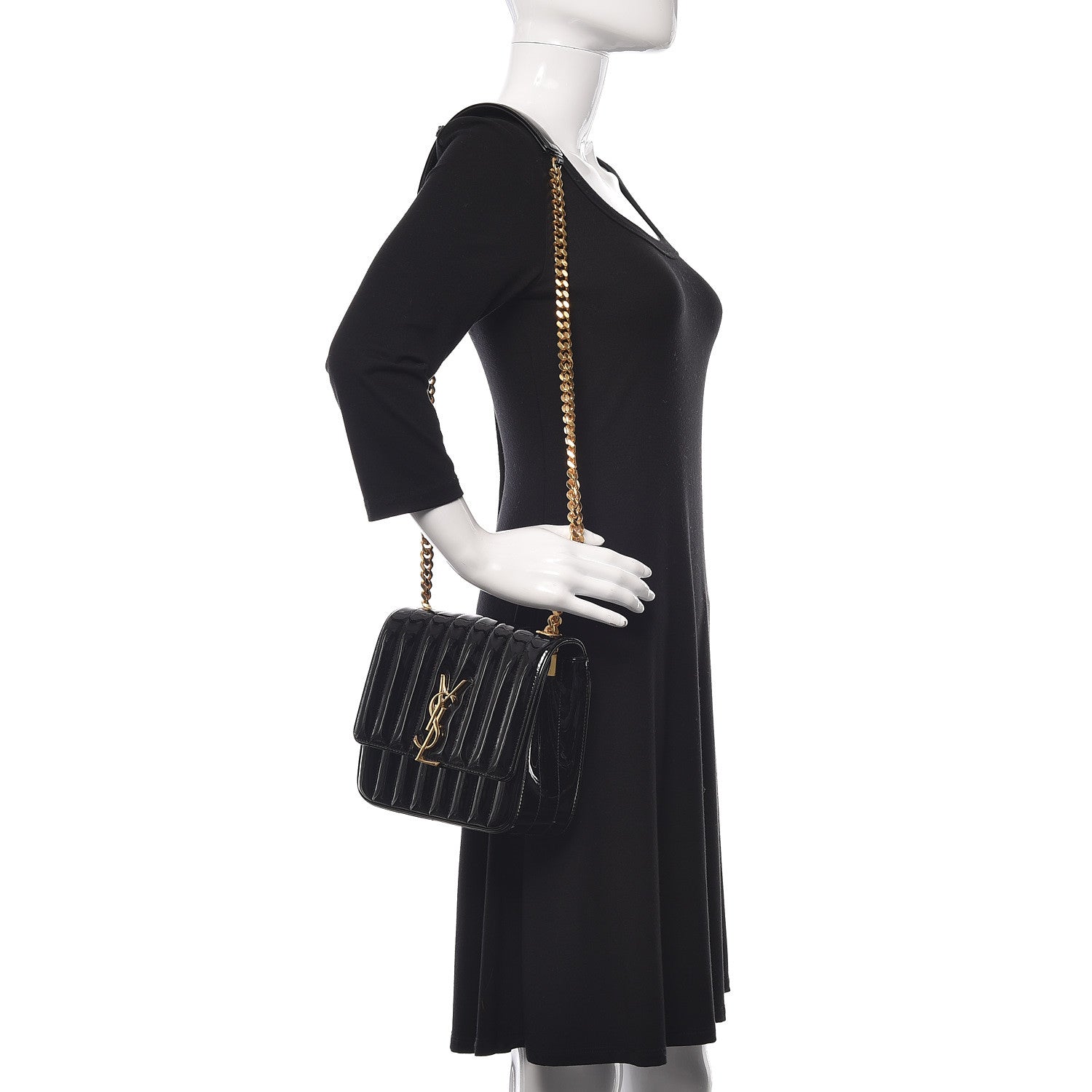 Saint Laurent Patent Calfskin Matelasse Monogram Medium Vicky Chain Bag Black 2 of 11