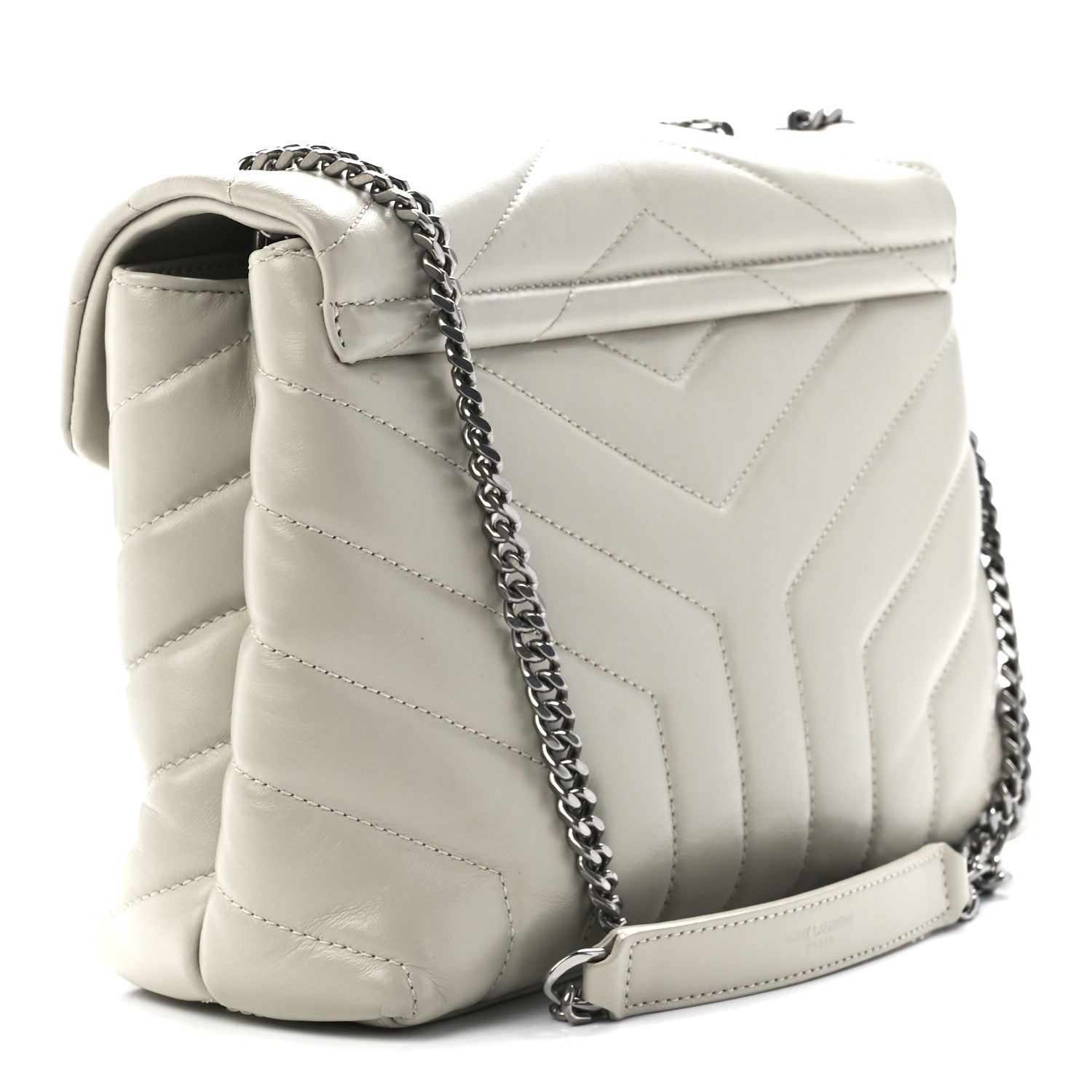 Saint Laurent Calfskin Y Quilted Monogram Small Loulou Chain Satchel Ivory 3 of 12