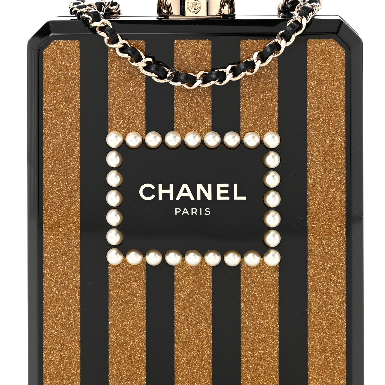 Chanel Plexiglass Perfume Bottle Clutch Black Gold 8 of 11