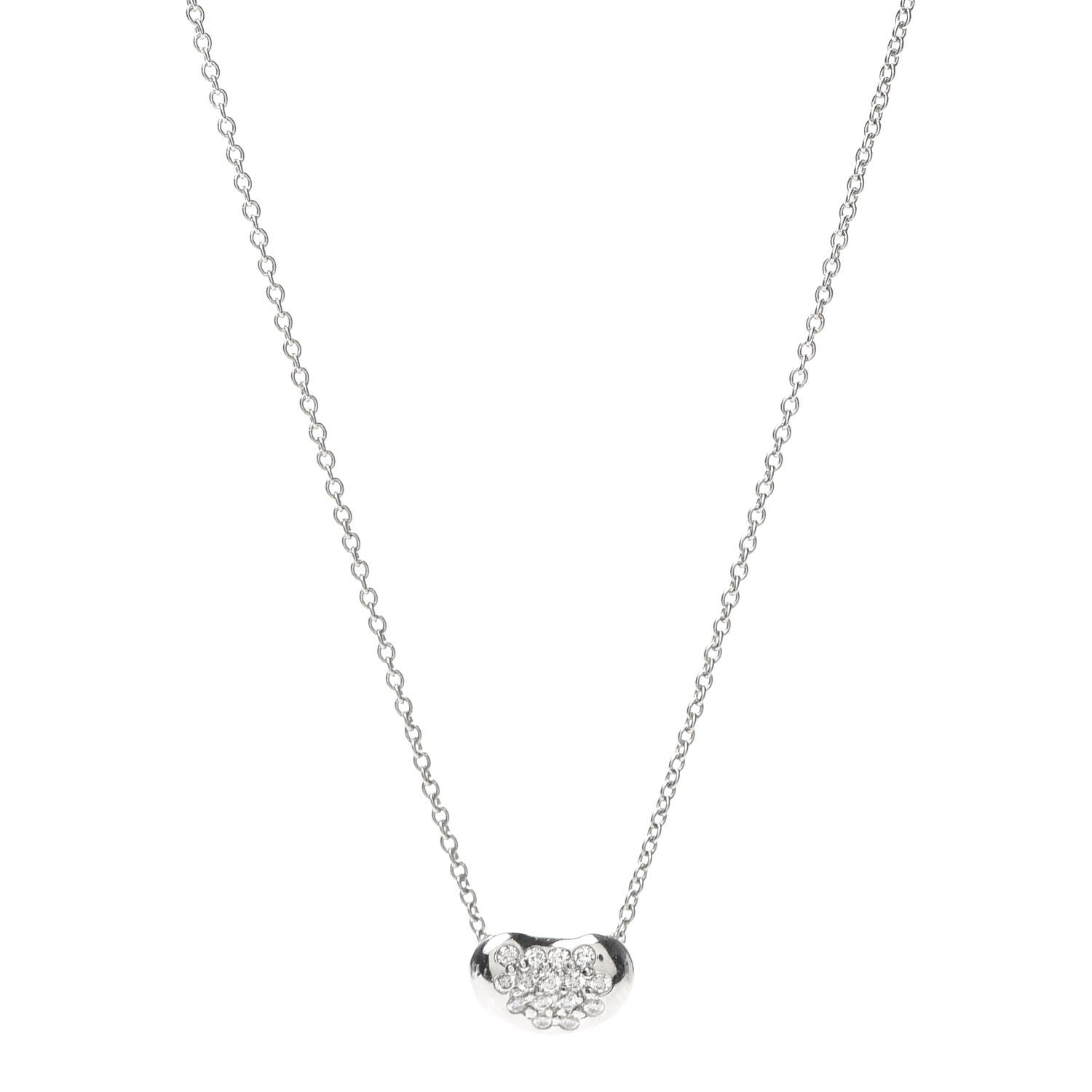 Tiffany Platinum Diamond 9mm Elsa Peretti Bean Pendant Necklace 1 of 6