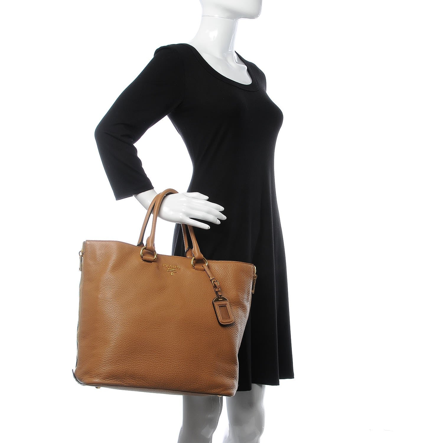 Prada Vitello Daino Side Zip Tote Cannella 2 of 9