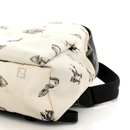 Fendi Nylon Calfskin Print Backpack Black White 10 of 13