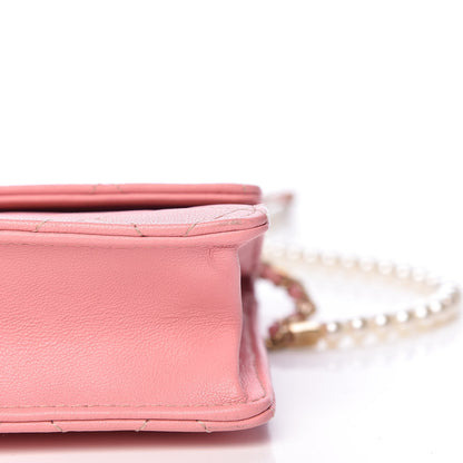 Chanel Lambskin Quilted Pearl Chain Flap Bag Pink 14 of 14