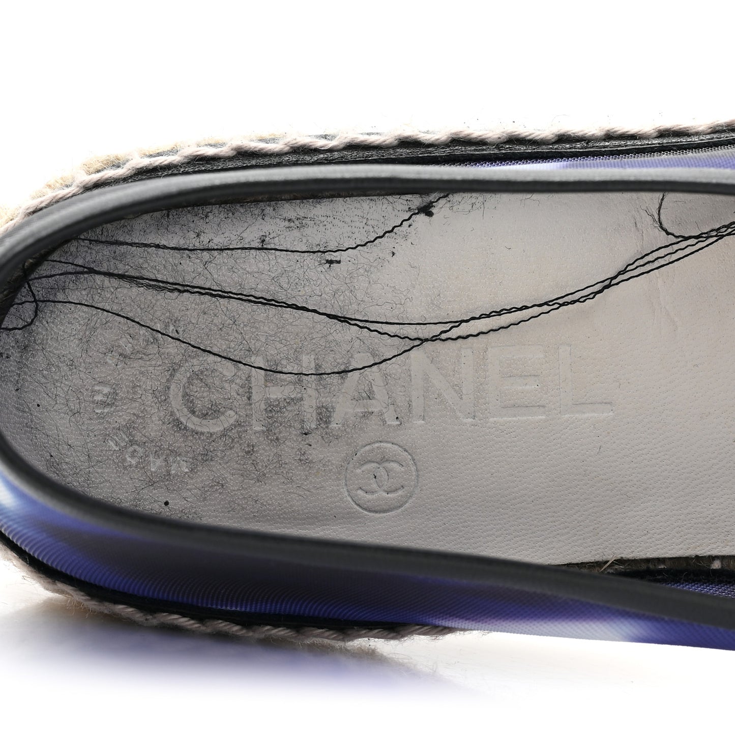 Mesh Lambskin Check Print CC Espadrilles 38 Blue Black White