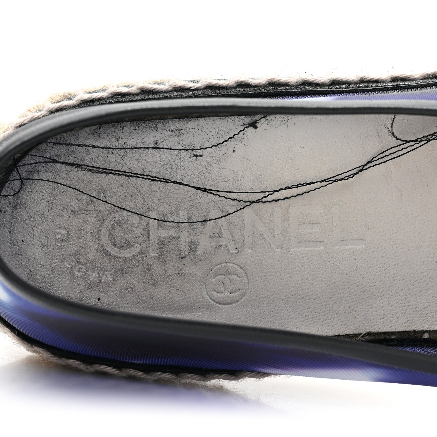 Chanel Mesh Lambskin Check Print CC Espadrilles 38 Blue Black White 8 of 11