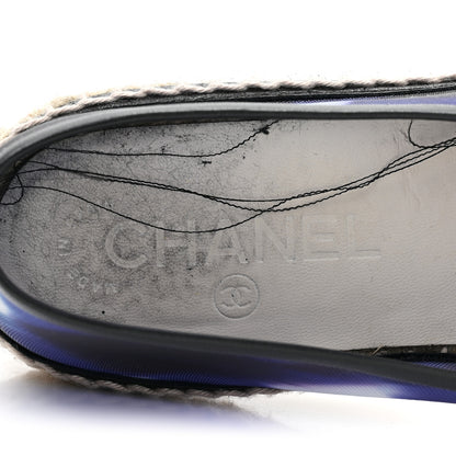Chanel Mesh Lambskin Check Print CC Espadrilles 38 Blue Black White 8 of 11