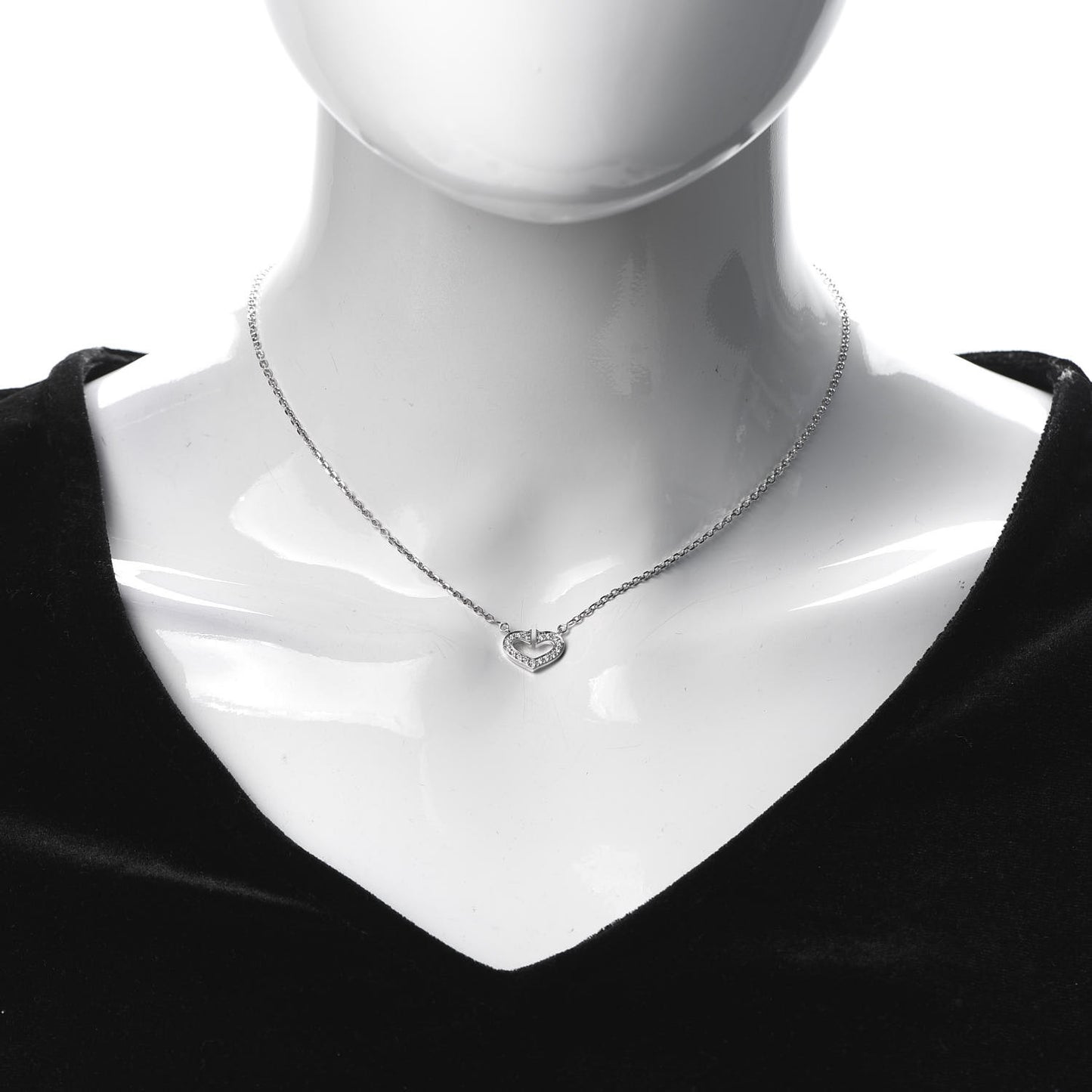 18K White Gold Diamond Small Hearts and Symbols Pendant Necklace