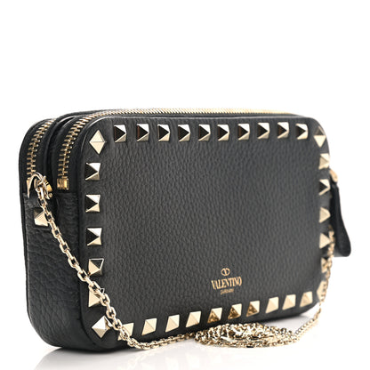 Valentino Garavani Pebbled Calfskin Rockstud Chain Pouch Shoulder Bag Black 2 of 10