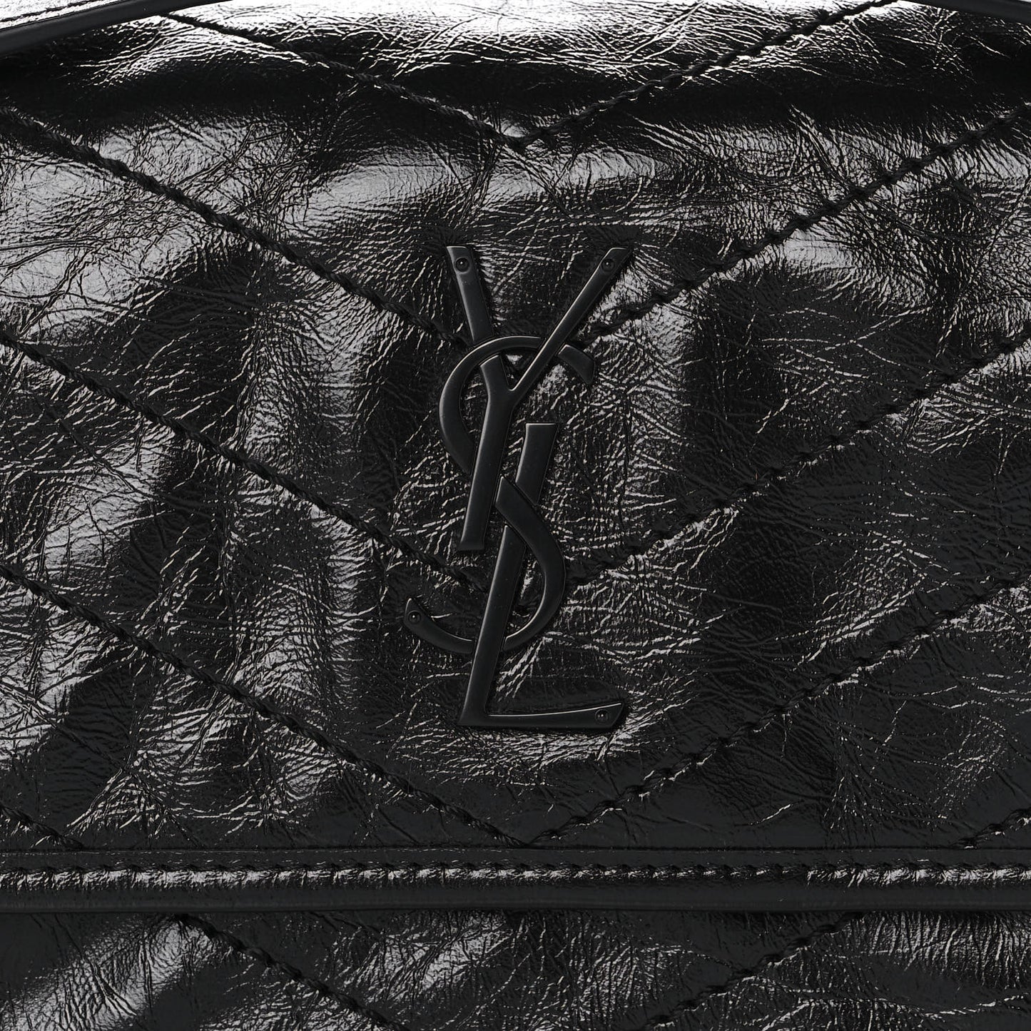 Crinkled Calfskin Matelasse Monogram Baby Niki Chain Satchel Black