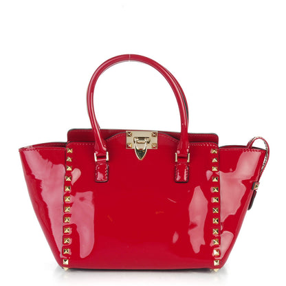 Valentino Garavani Patent Small Rockstud Double Handle Tote Rosso Valentino 1 of 8