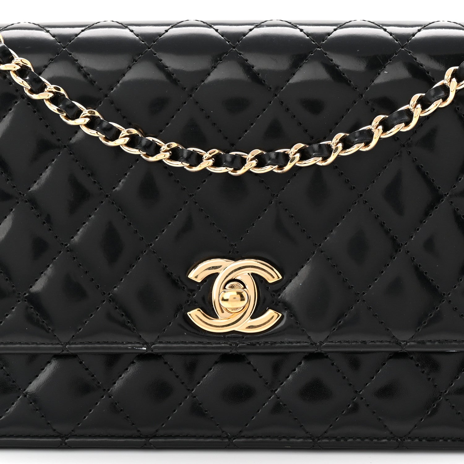 Chanel Patent Calfskin Quilted East West Flap Shoulder Bag Black 8 of 12