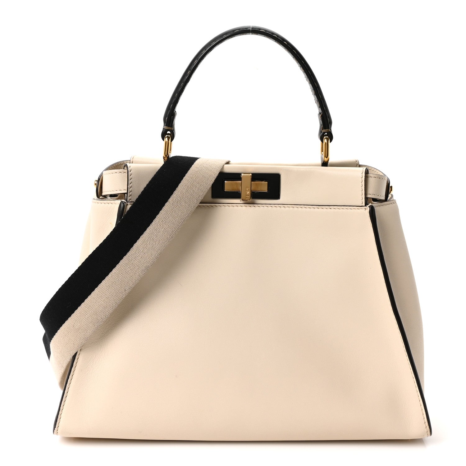 Fendi Vitello Seta Canvas FF Embroidered Medium Peekaboo Iconic Satchel White 1 of 10