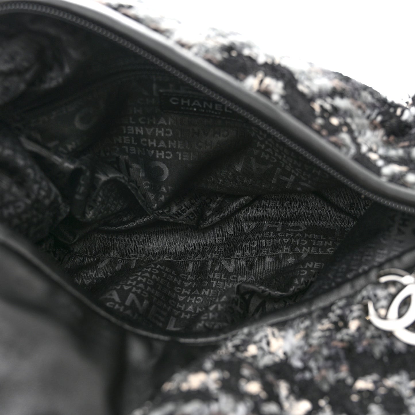 Tweed Quilted Camellia Shoulder Bag Black