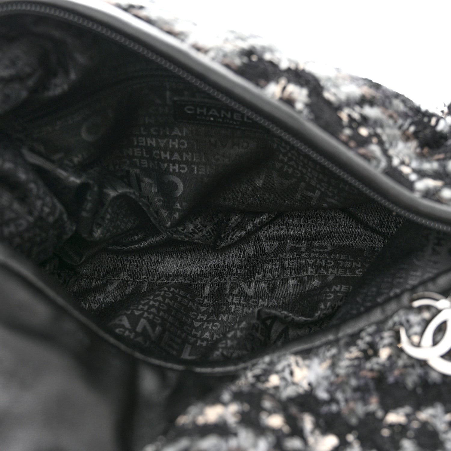 Chanel Tweed Quilted Camellia Shoulder Bag Black 5 of 9