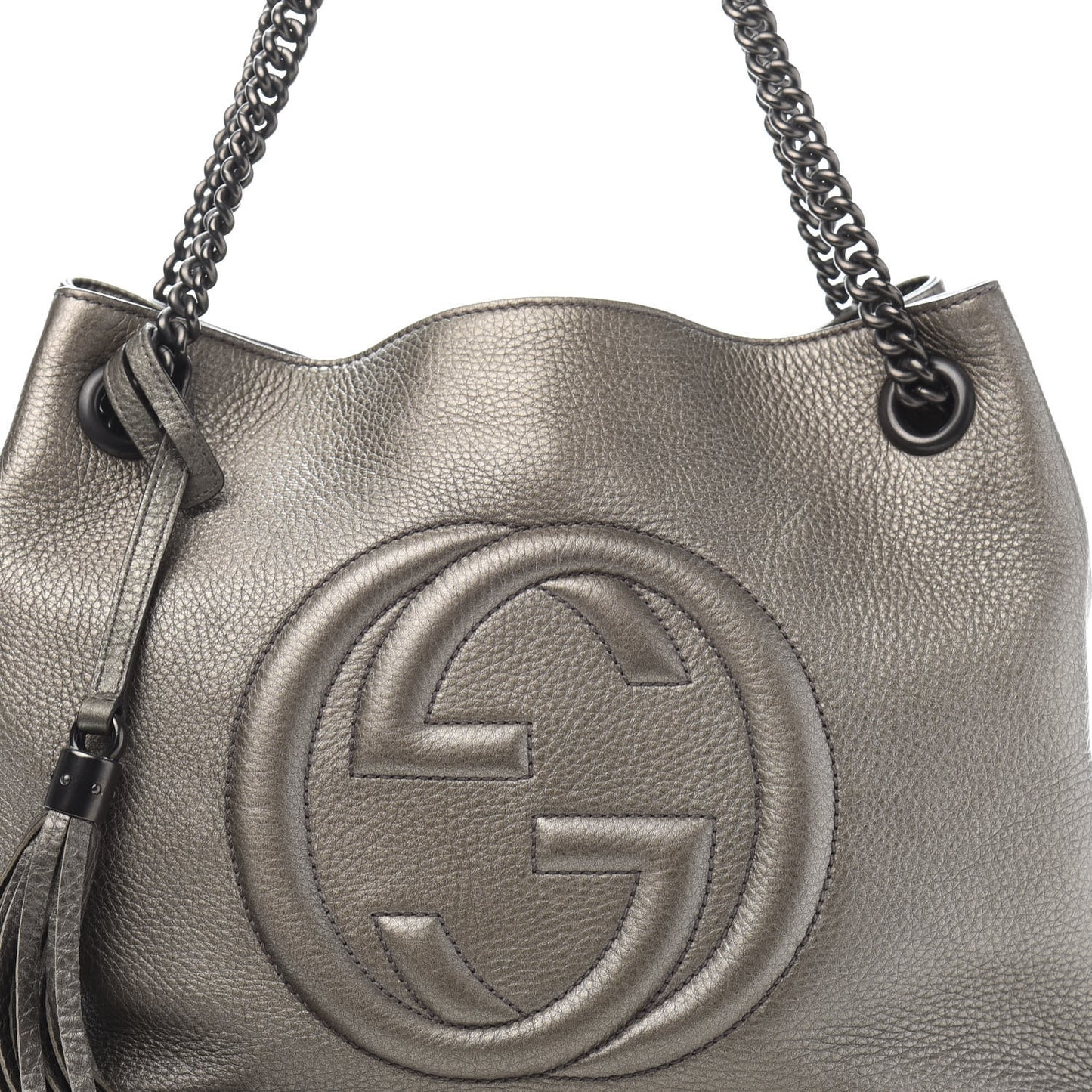 Metallic Pebbled Calfskin Medium Soho Chain Shoulder Bag Sasso