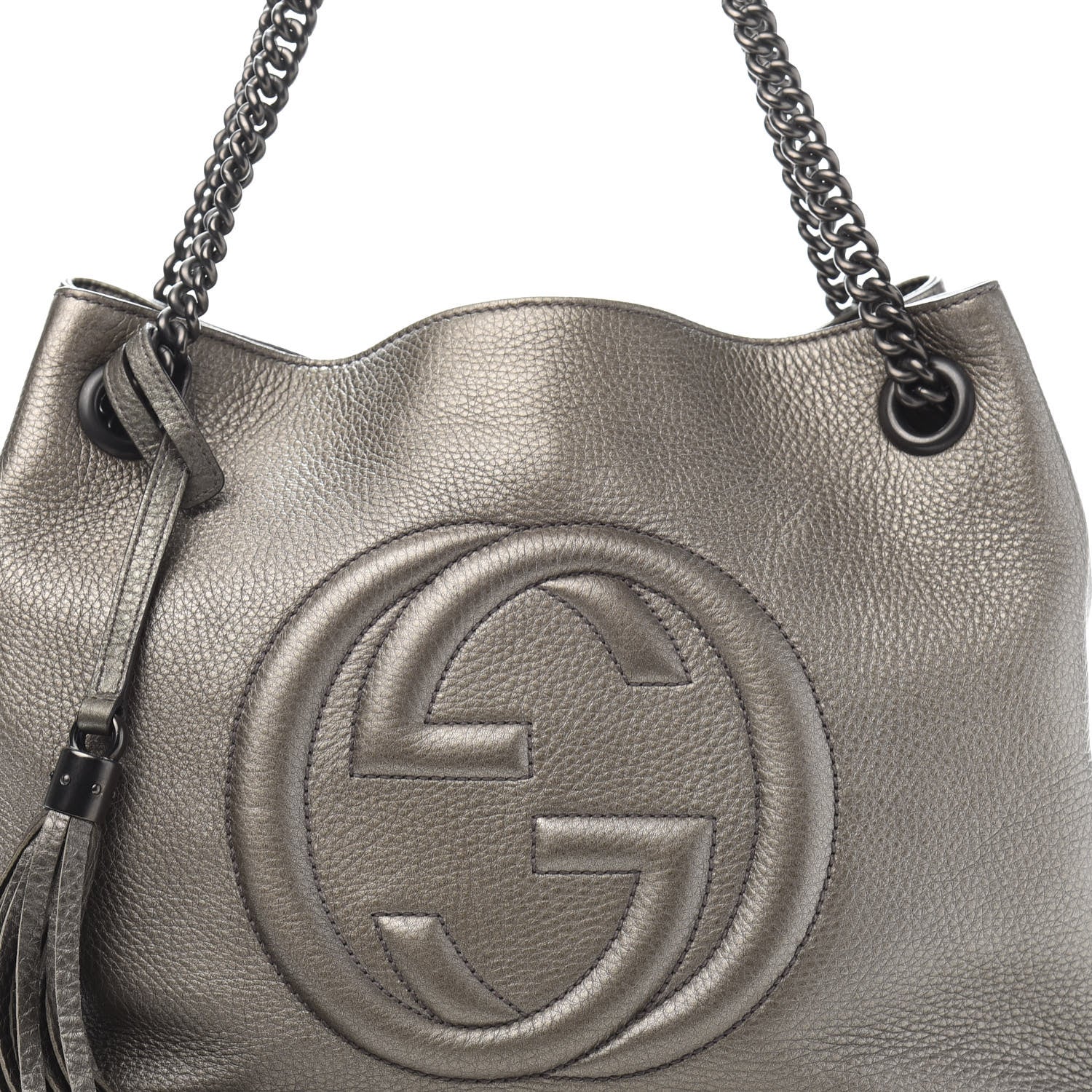 Gucci Metallic Pebbled Calfskin Medium Soho Chain Shoulder Bag Sasso 11 of 11