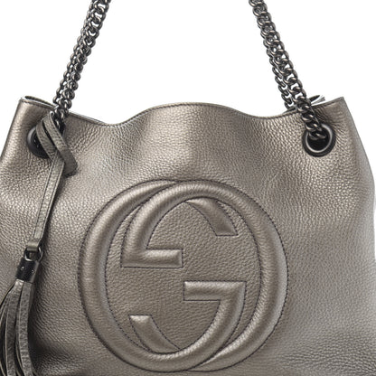 Gucci Metallic Pebbled Calfskin Medium Soho Chain Shoulder Bag Sasso 11 of 11