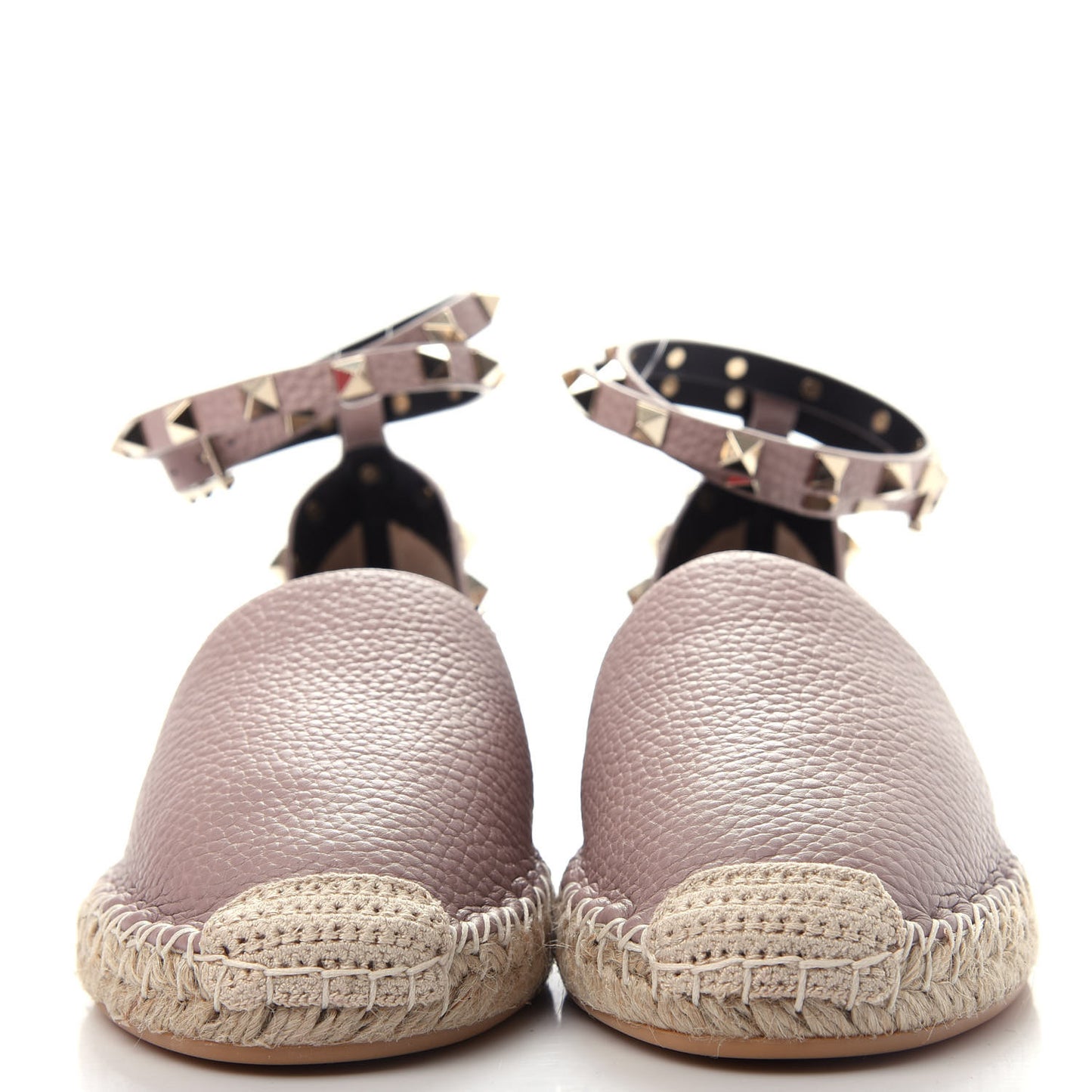 Grained Calfskin Rockstud Ankle Wrap Espadrille 20mm Flats 38 Poudre