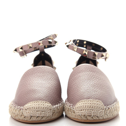 Valentino Garavani Grained Calfskin Rockstud Ankle Wrap Espadrille 20mm Flats 38 Poudre 2 of 11