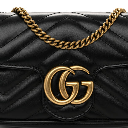 Gucci Calfskin Matelasse Super Mini GG Marmont Shoulder Bag Black 8 of 11