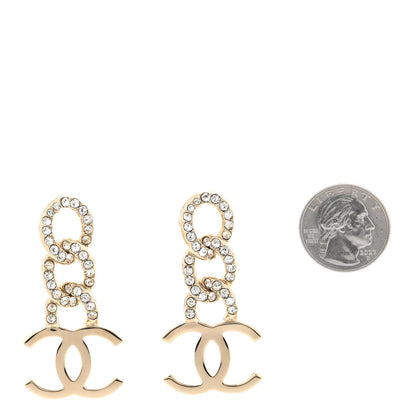 Chanel Metal Crystal CC Chain Drop Earrings Light Gold 2 of 5
