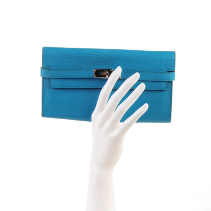 Hermes Chevre Mysore Kelly Longue Wallet Turquoise 2 of 7