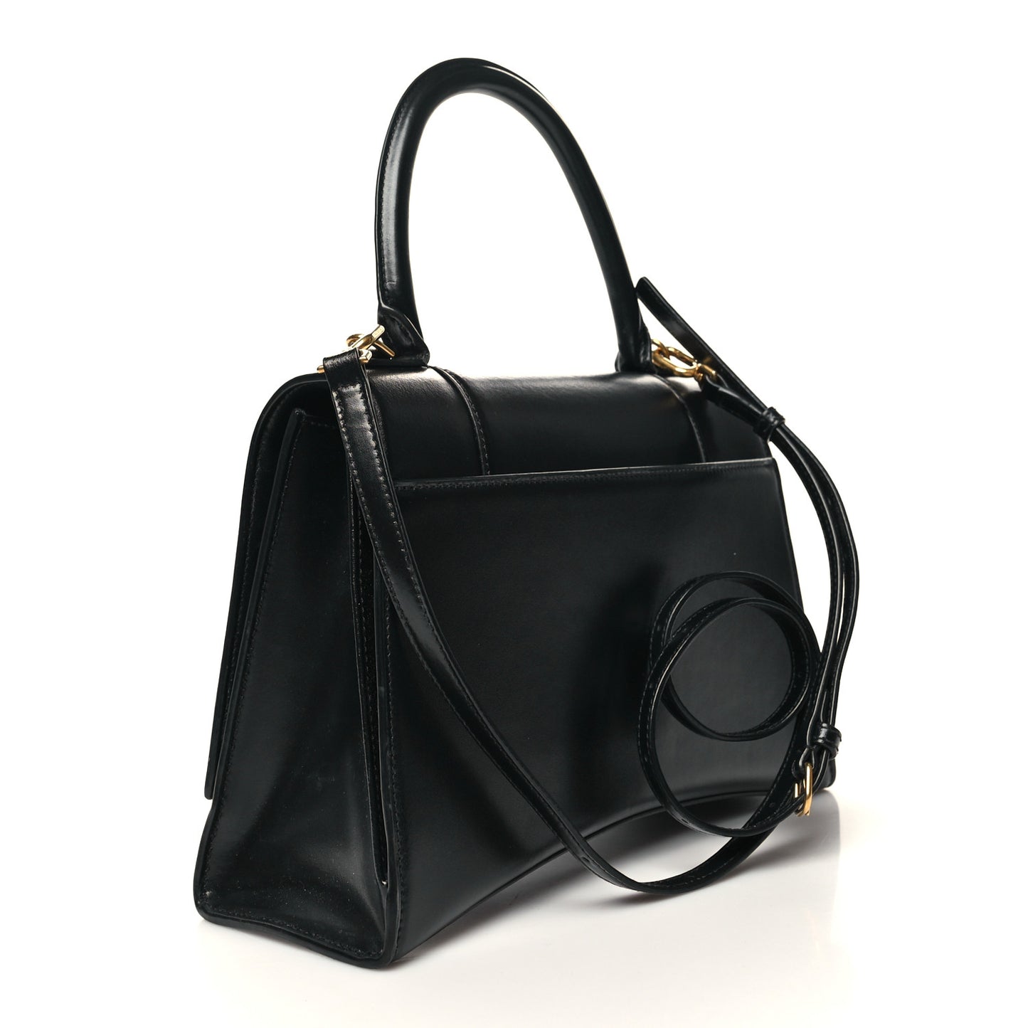 Shiny Box Calfskin Medium Hourglass Top Handle Bag Black