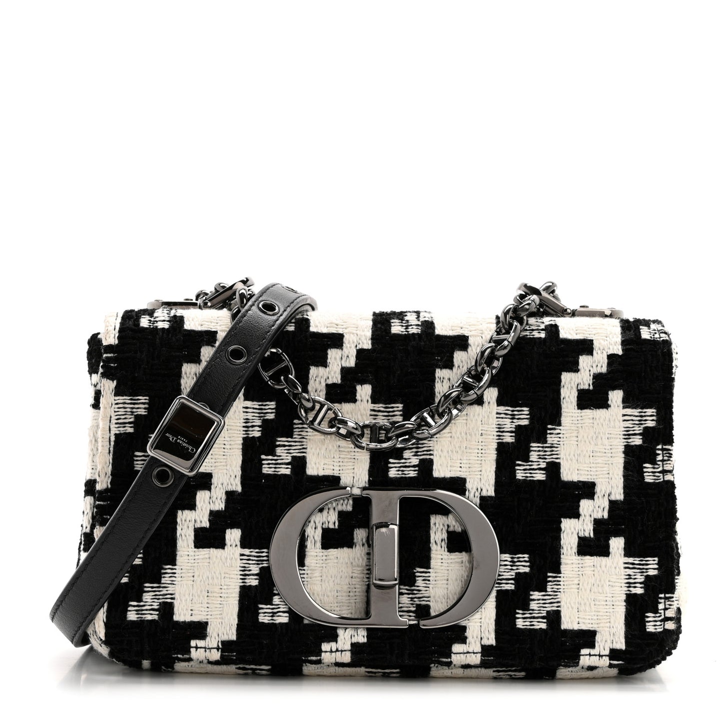Tweed Macro Houndstooth Small Caro Bag Black White