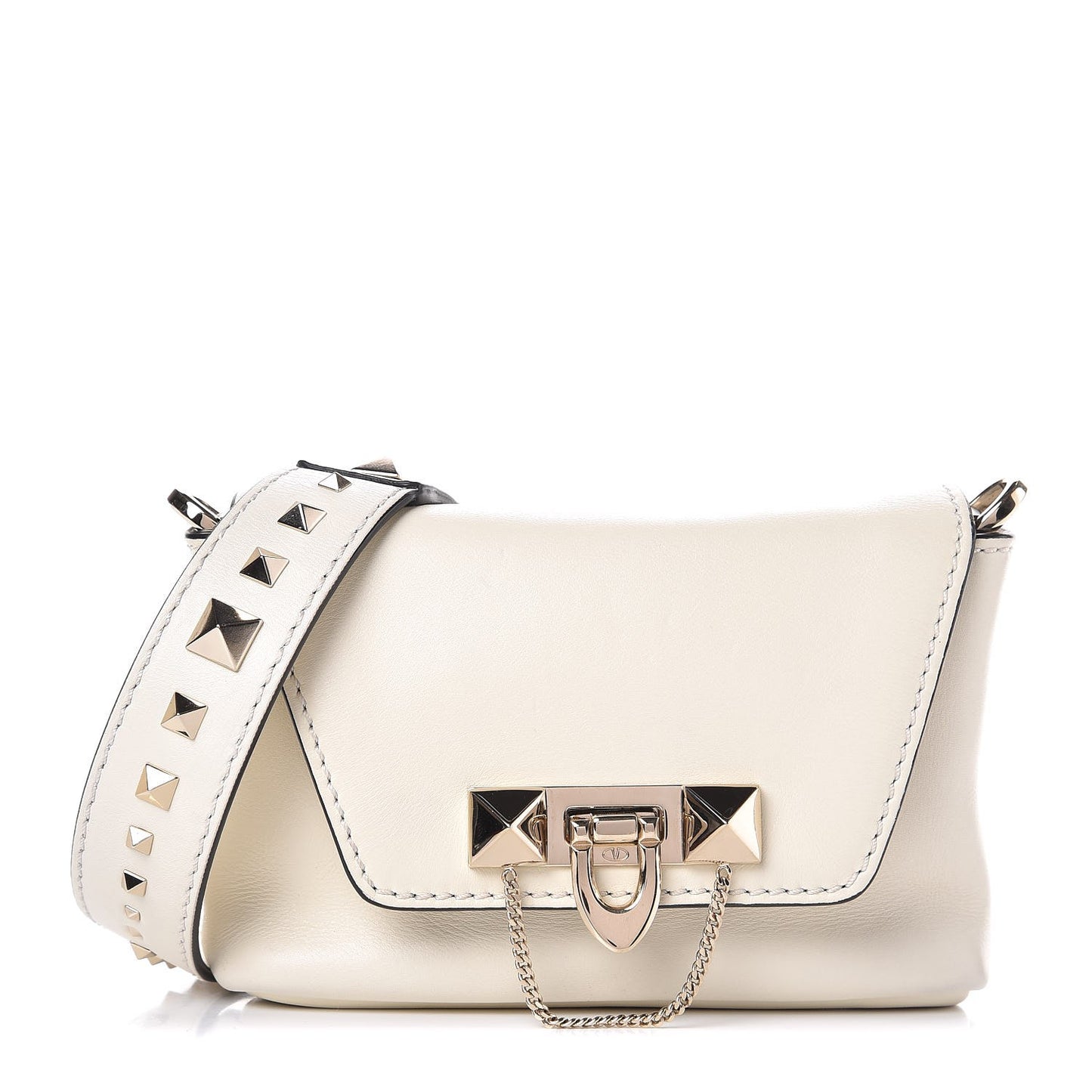 Calfskin Small Rockstud Demilune Crossbody Bag White