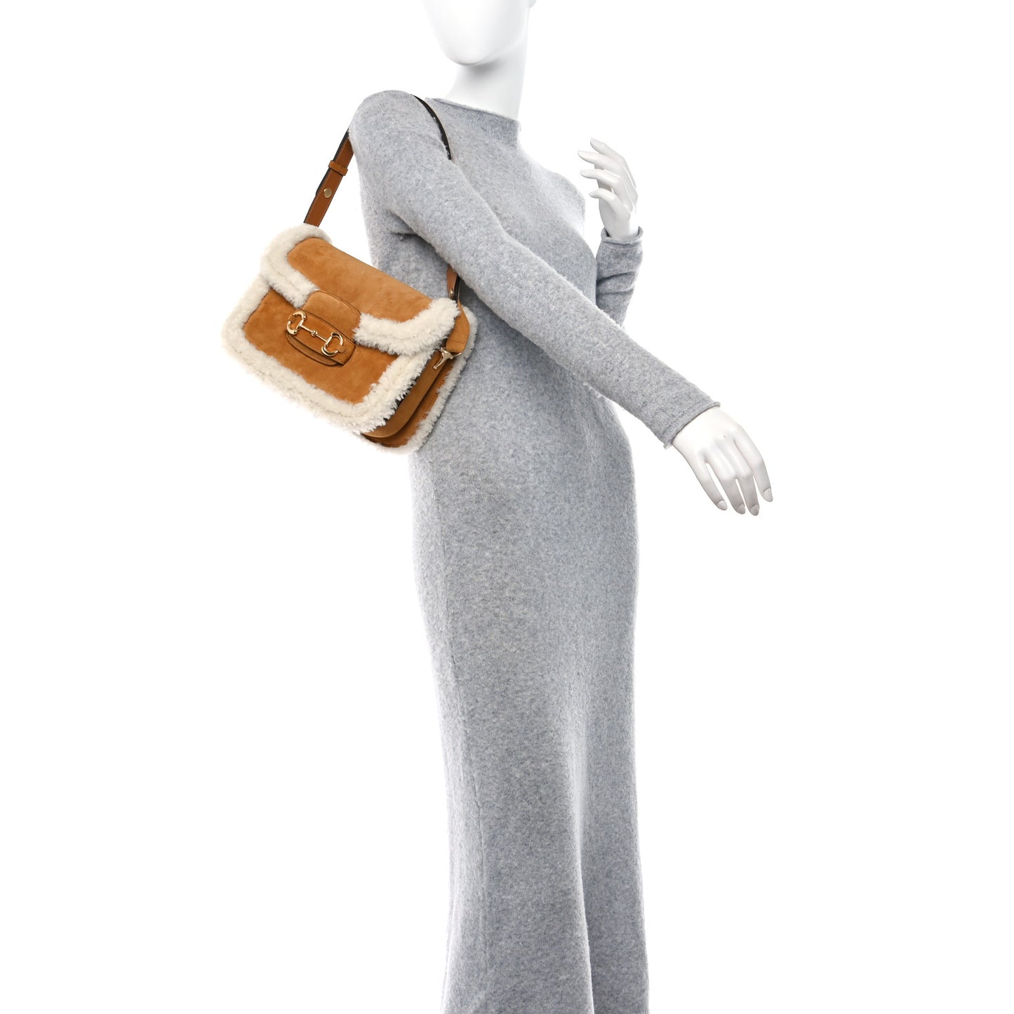 Suede Shearling Horsebit 1955 Shoulder Bag Honey Beige Milk