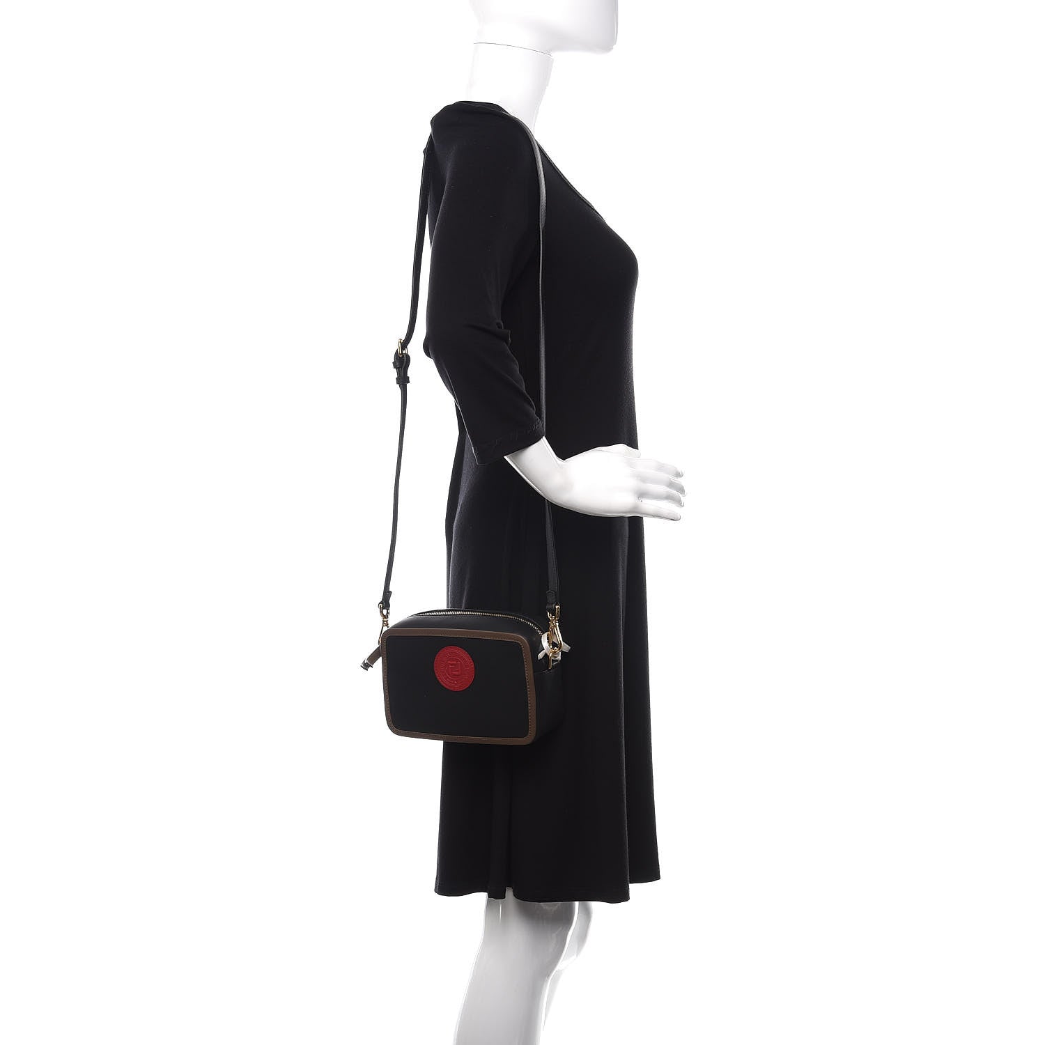 Fendi Vitello Century Matte Stamp Patch Bi-Color Mini Camera Case Black Maya Fragola 2 of 11