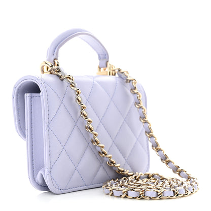 Chanel Lambskin Quilted Top Handle Flap Coin Purse With Chain Light Purple 3 of 12