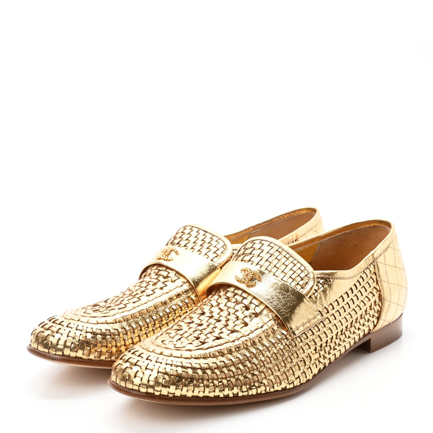 Braided Kangaroo Mocassin Loafers 40.5 Light Gold