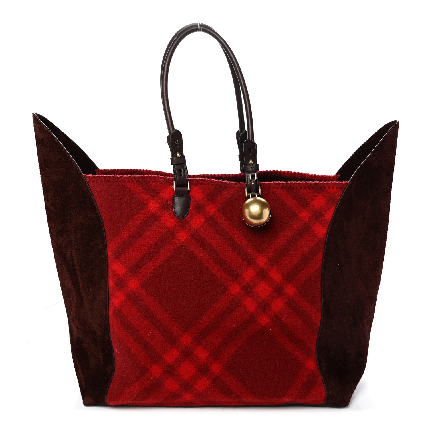 Burberry Suede Calfskin Wool Nova Check XL Shield Tote Ripple 1 of 9