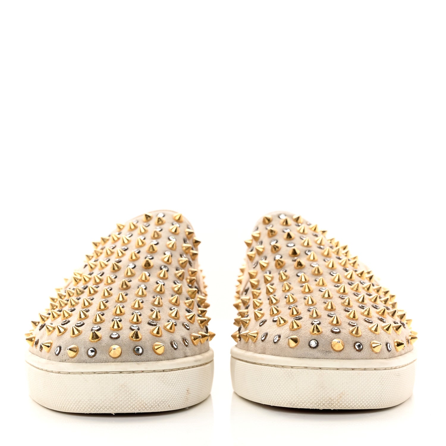 Christian Louboutin Veau Velours Spikes Womens Roller Boat Flat 44 Gold 2 of 22