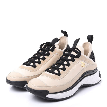 Chanel Fabric Calfskin Suede CC Sneakers 39 Beige 2 of 9