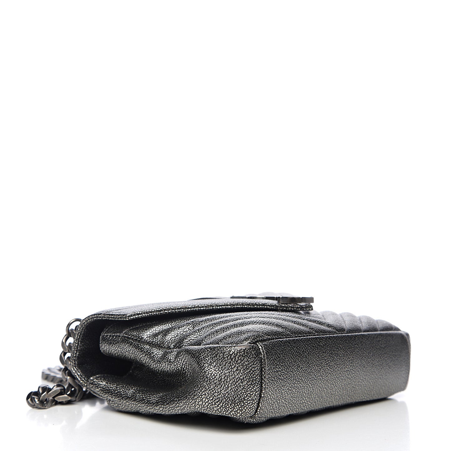 Metallic Grain De Poudre Matelasse Chevron Monogram Medium College Bag Gunmetal