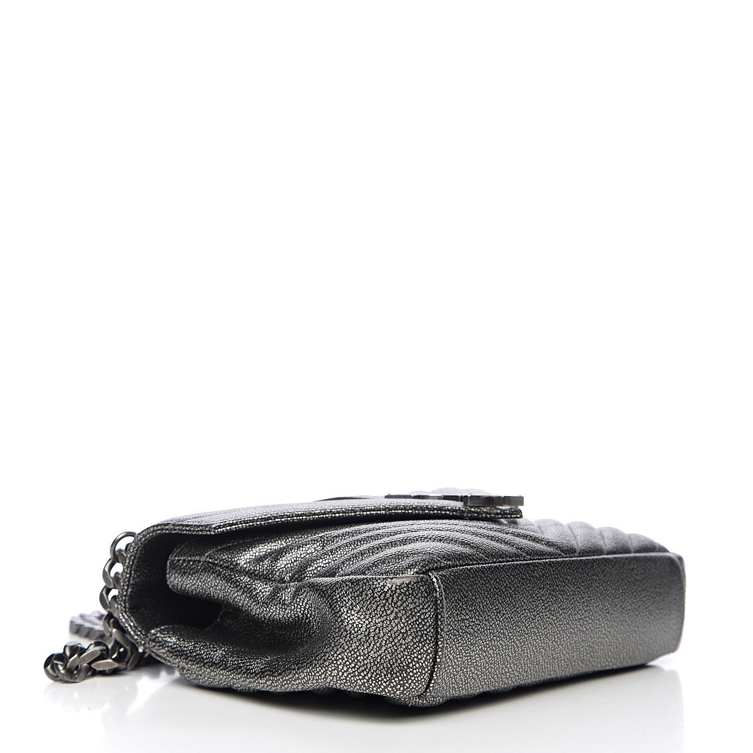 Saint Laurent Metallic Grain De Poudre Matelasse Chevron Monogram Medium College Bag Gunmetal 3 of 9